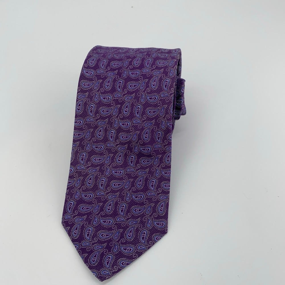Eton Tie Mens One Size Purple Paisley Silk Professional‎ Necktie Italy Made